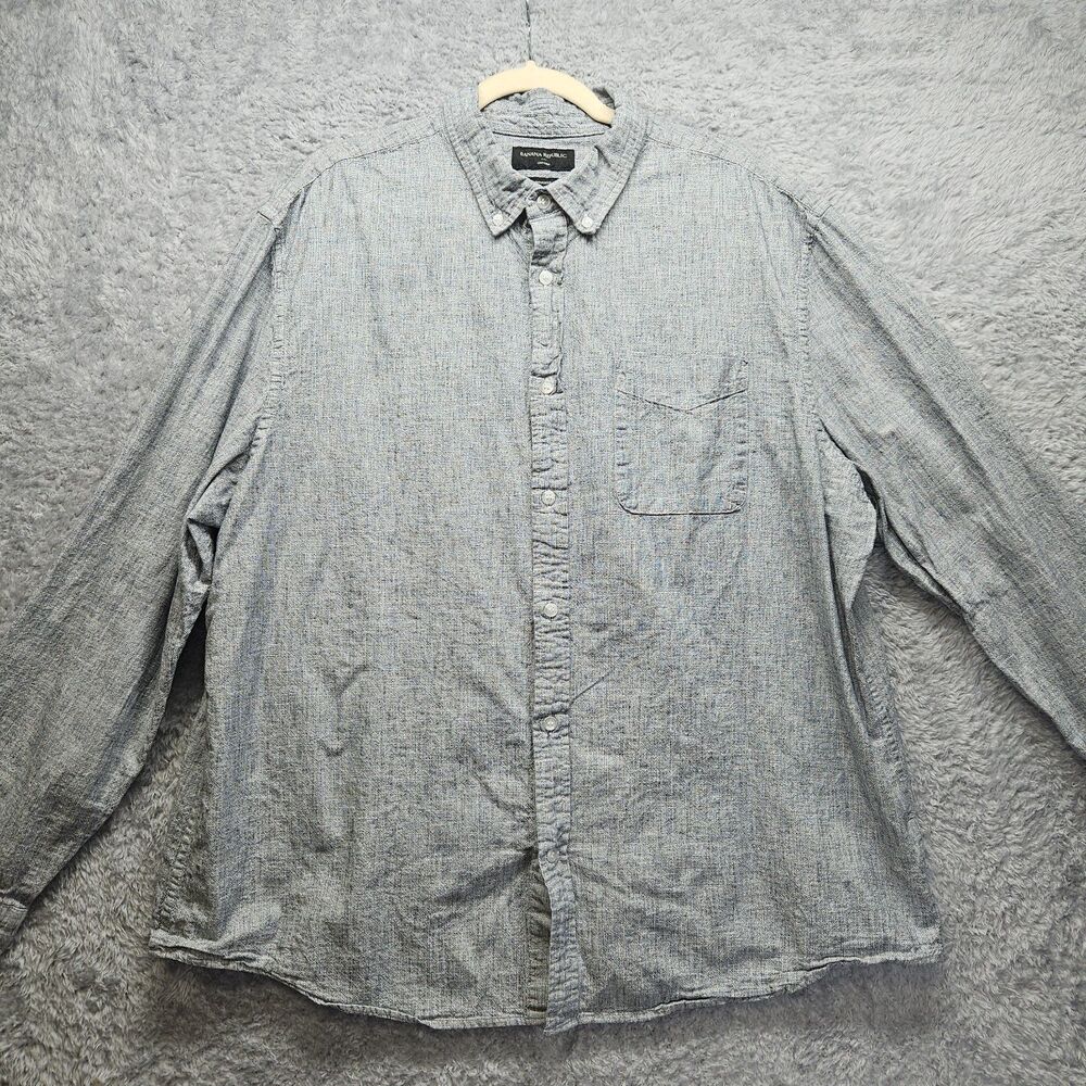 Banana Republic Mens Gray Oxford Shirt Button Down Untucked Fit XXL Preppy